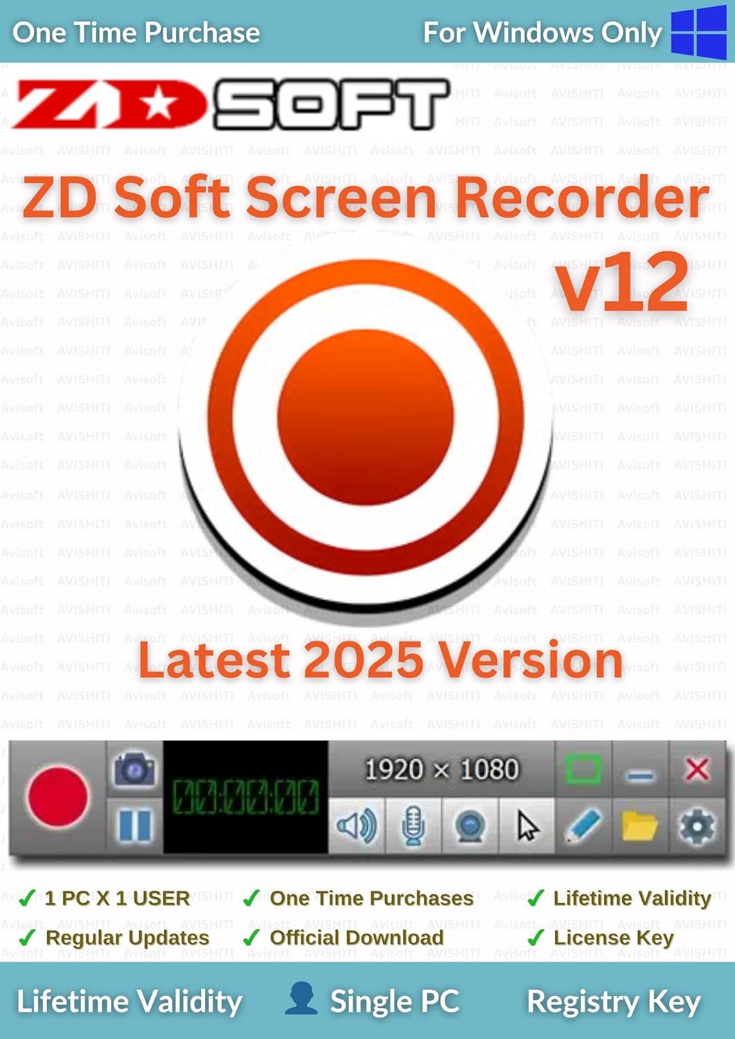 ZD Soft Screen Recorder With Screen Capture | Latest 2025 v12.0 Version | Computer Screen Record with audio | Record 4K/1080p | Save recordings to MP4/AVI | AI Tools | 1 User X 1 PC | Lifetime Validity | For Windows | Quick Delivery