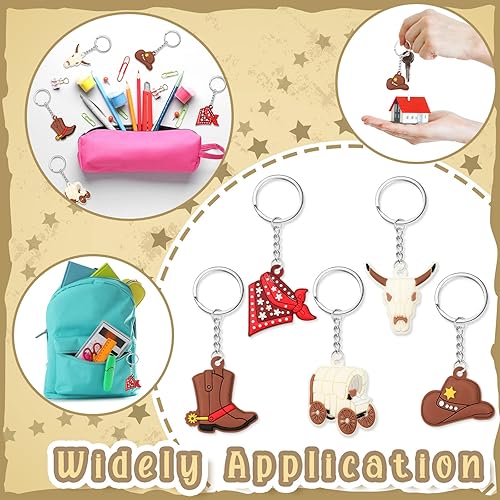 Miniatura 3 de Yinkin 20 llaveros de vaquero occidental con temática de rock and roll, para fiesta, colgante de piñata, bolsa de cumpleaños, regalos (vaquero)