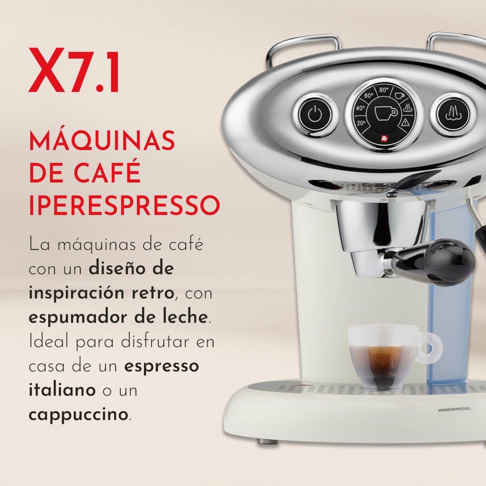 illy, Máquina de Café Iperespresso X7.1, Color Blanco | Café Espresso, Vaporizador para Cappuccino, Apagado y Descalcificación Automática, Compatible con Cápsulas Iperespresso