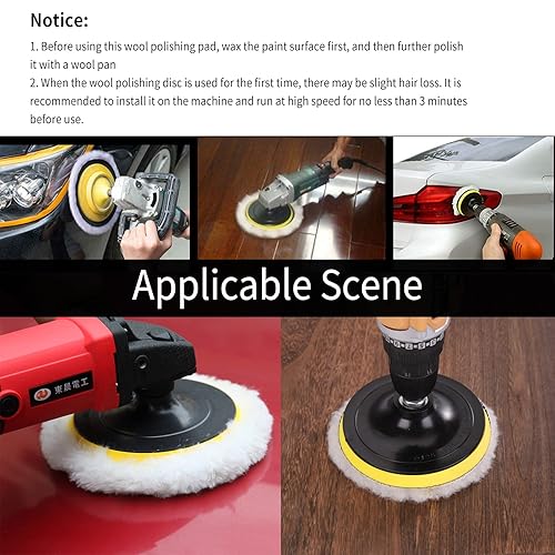 Miniatura 7 de BAYTORY Juego de 8 almohadillas de pulido de lana, rueda pulidora sintética de 4 pulgadas con placa de respaldo de rosca M10 y adaptador de taladro