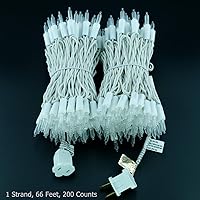 Vista 7 de YULETIME 200 luces LED de Navidad blancas frías, 66 pies, cable blanco, certificado UL, grado comercial, juego de luces navideñas