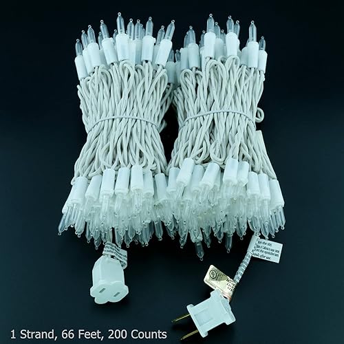 Miniatura 7 de YULETIME 200 luces LED de Navidad blancas frías, 66 pies, cable blanco, certificado UL, grado comercial, juego de luces navideñas