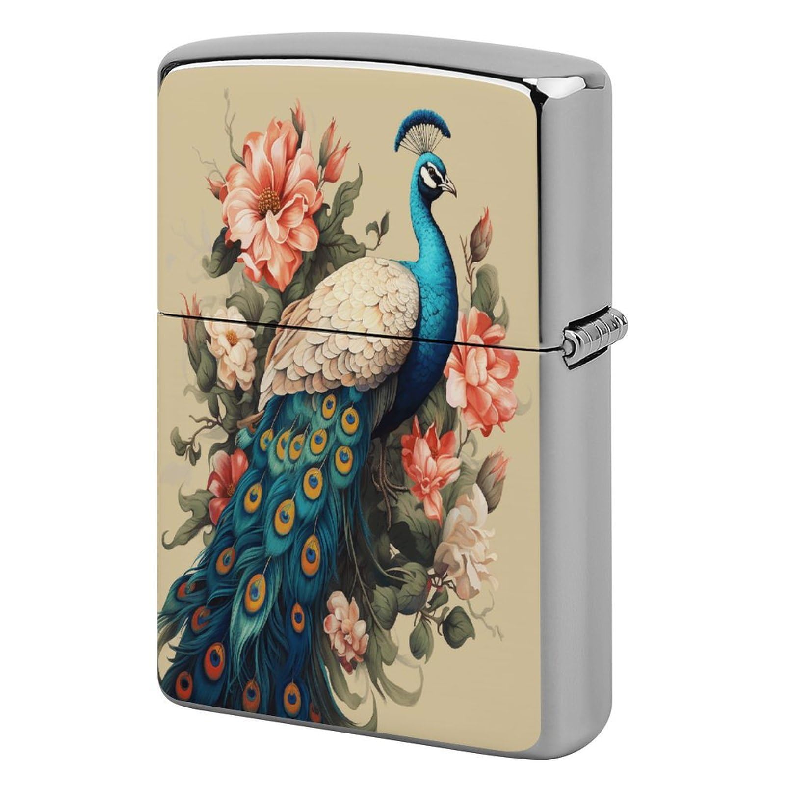 Fekiloot Style Peacock And Flowers Lighter Case Cover Metal Lighter Case