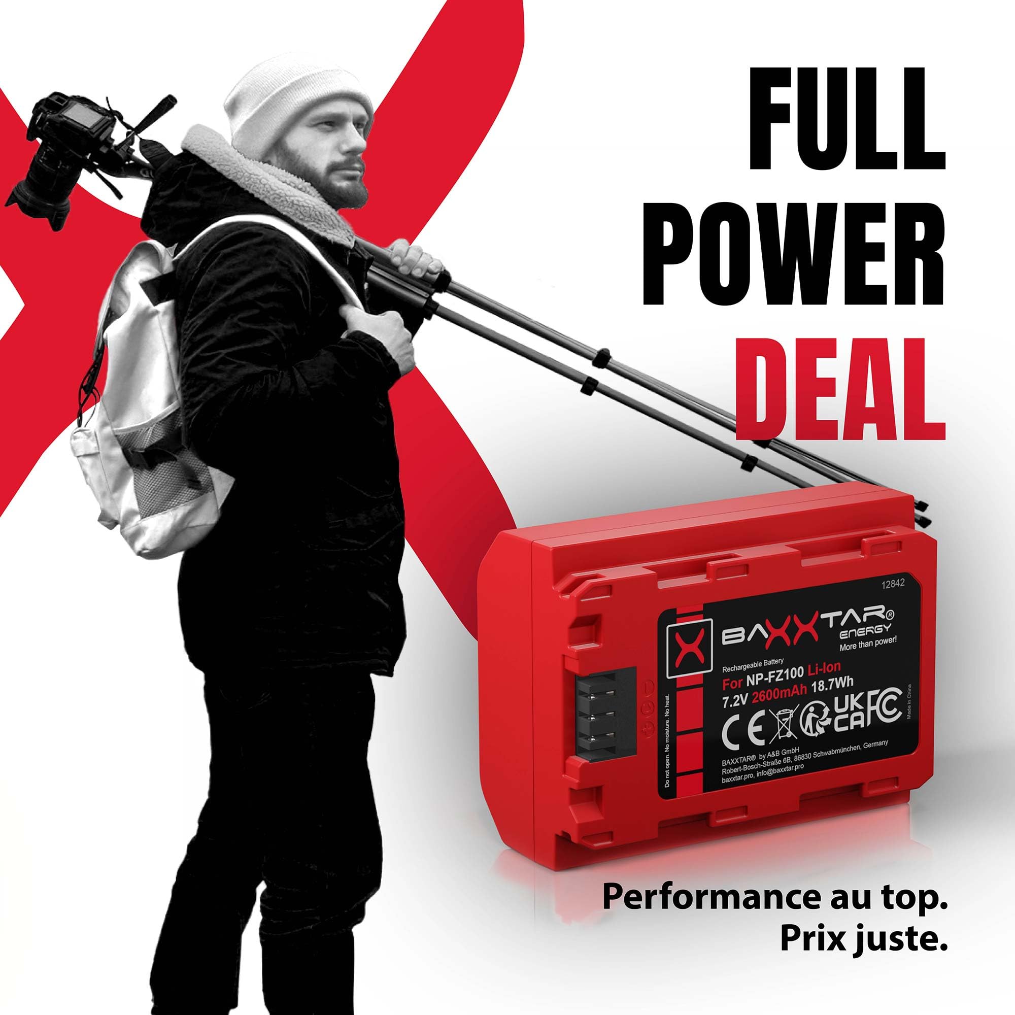 Baxxtar Pro 2X Batterie pour Sony NP-FZ100 FZ100 A7 A9 FX3 FX30, 2600mAh
