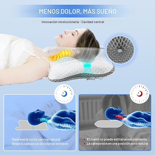 Miniatura 3 de Almohada cervical para aliviar el dolor para el cuello, almohada ergonómica ajustable para dormir acogedor, almohadas ortopédicas de espuma