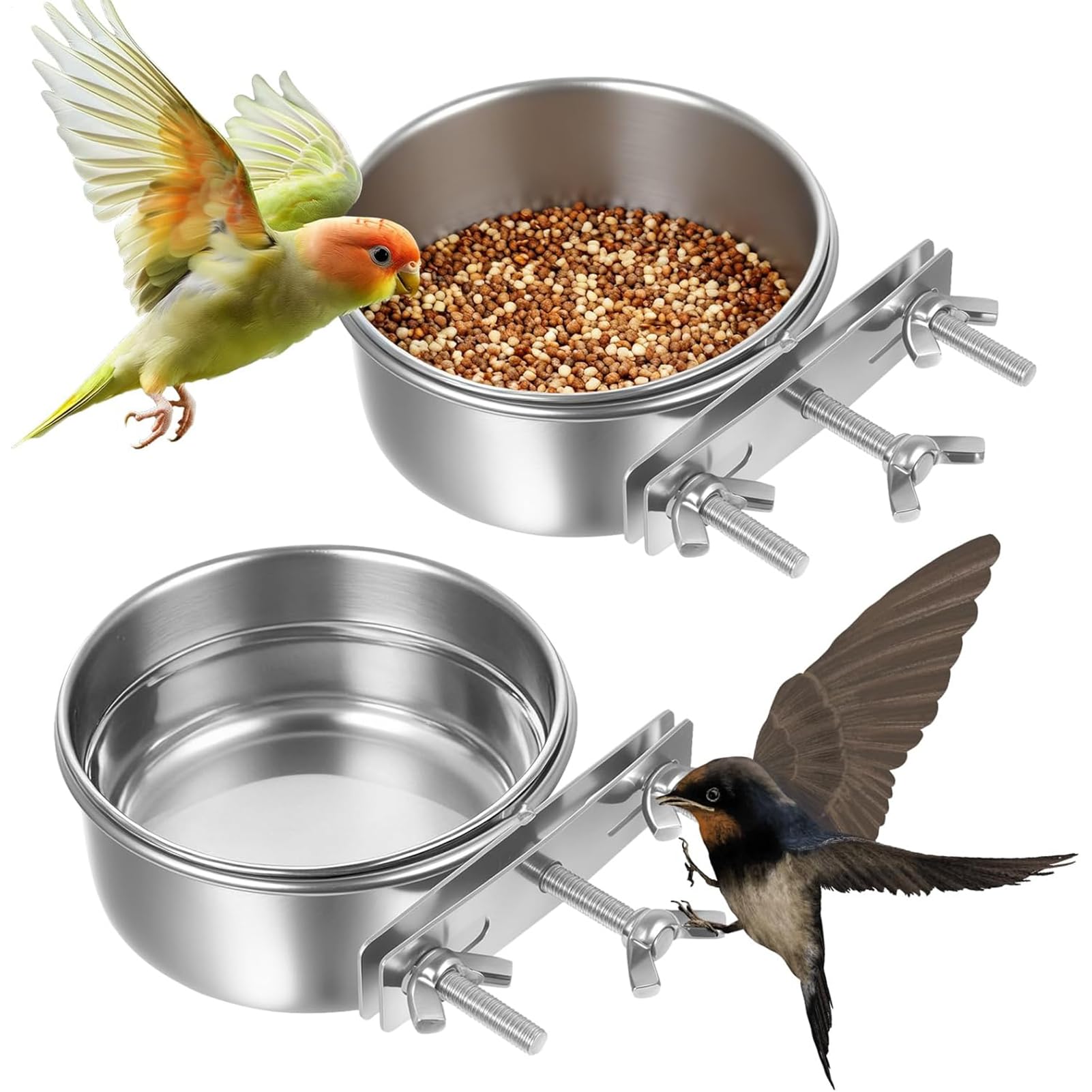 Mangeoire à oiseaux pour cage amovible en lot de 2 gamelles pour perruches et pigeons d'intérieur