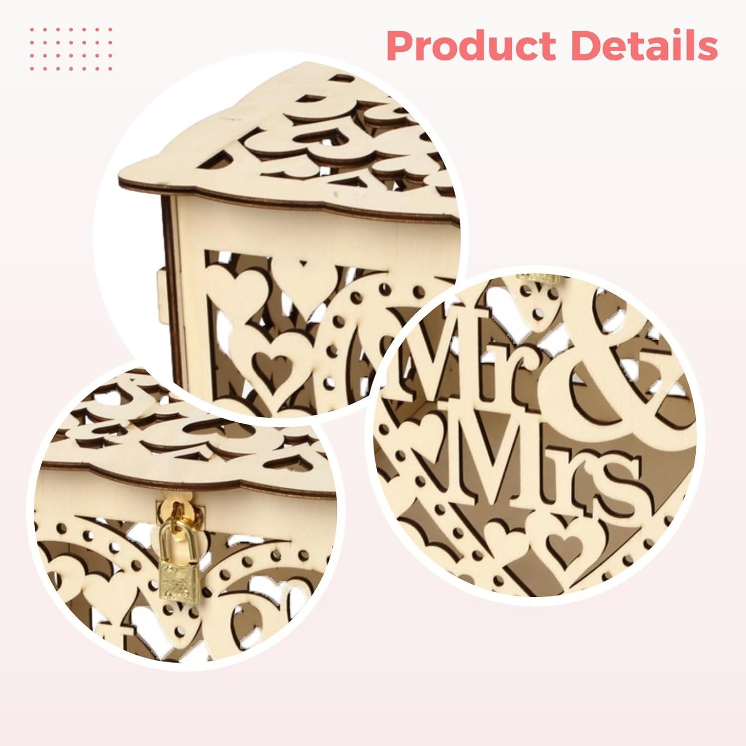 Large Mr & Mrs Wooden Card Box, Customized Sign In Holder With Lock, Heart Carved Money Keeper, Perfect For Weddings & Parties