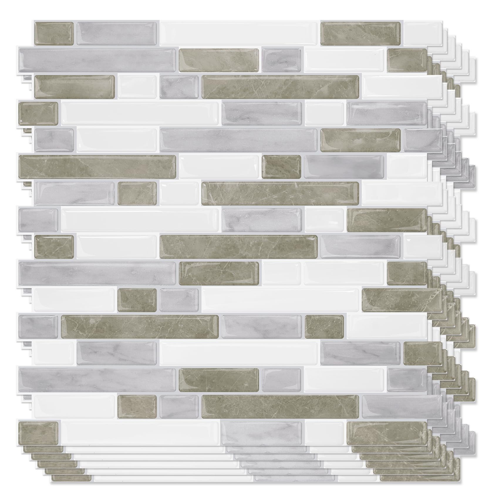 STICKGOO Peel and Stick Backsplash - 10 Sheets of 12”×12” - 3D Self Adhesive Peel and Stick Tile Backsplash for Kitchen & Bathroom