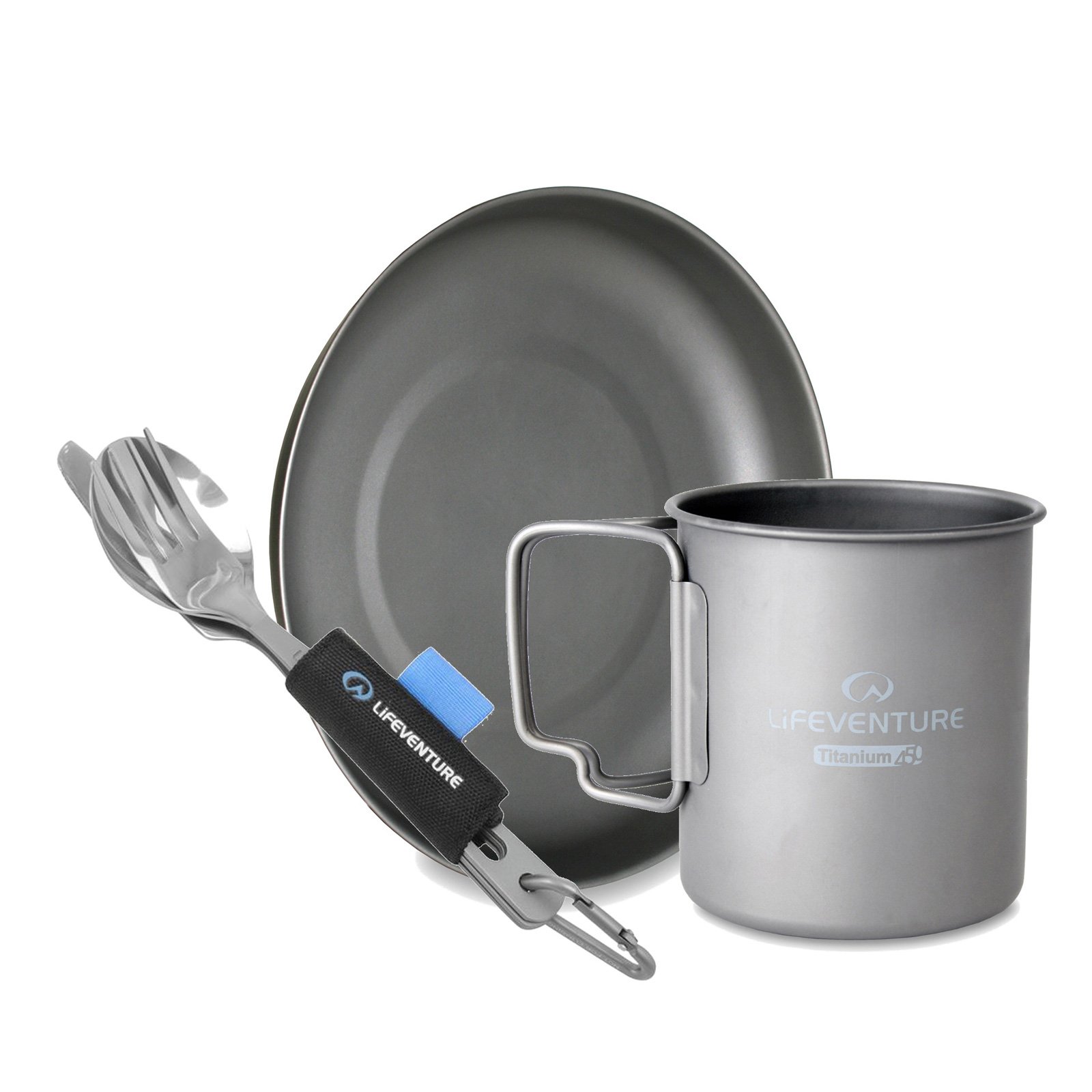 Lifeventure Titanium Camping Mug, Plate & Cutlery Set