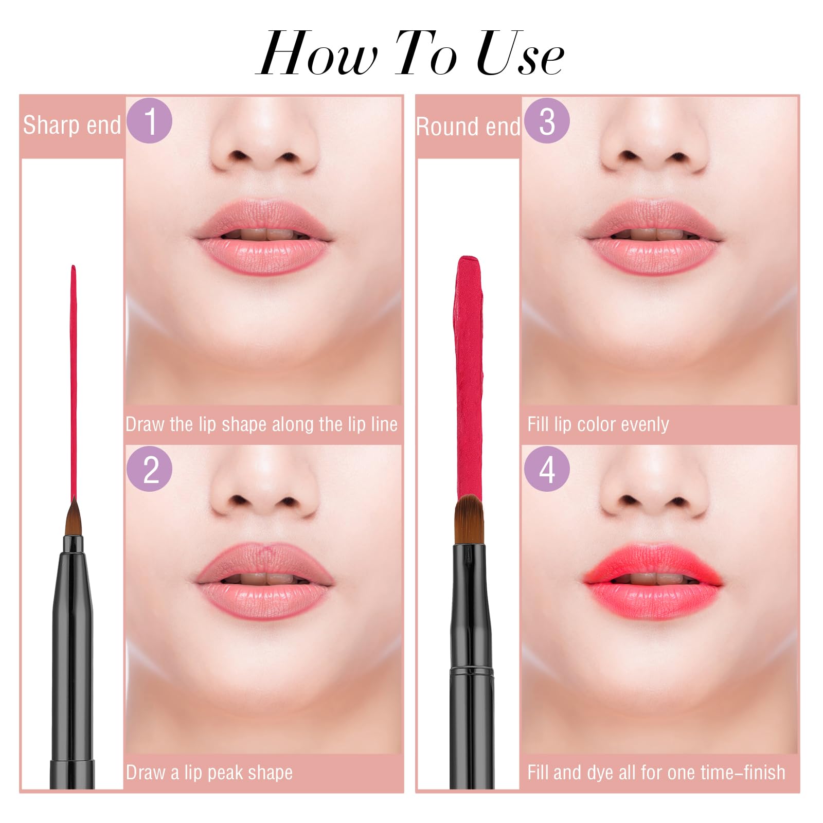 2 Pack Retractable Lip Brush for Lipstick with Cap Double-Ended Lip Makeup Brushes Retractable Lip Gloss Lipstick Brush Applicator Travel Black Red - Image 4