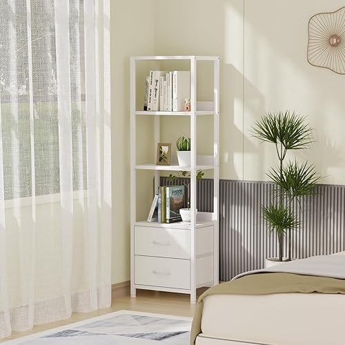 Miniatura 7 de Furnulem Estante esquinero de 4 niveles, estantería con 2 cajones de almacenamiento, estantería estrecha de 57.28 pulgadas de alto, unidad