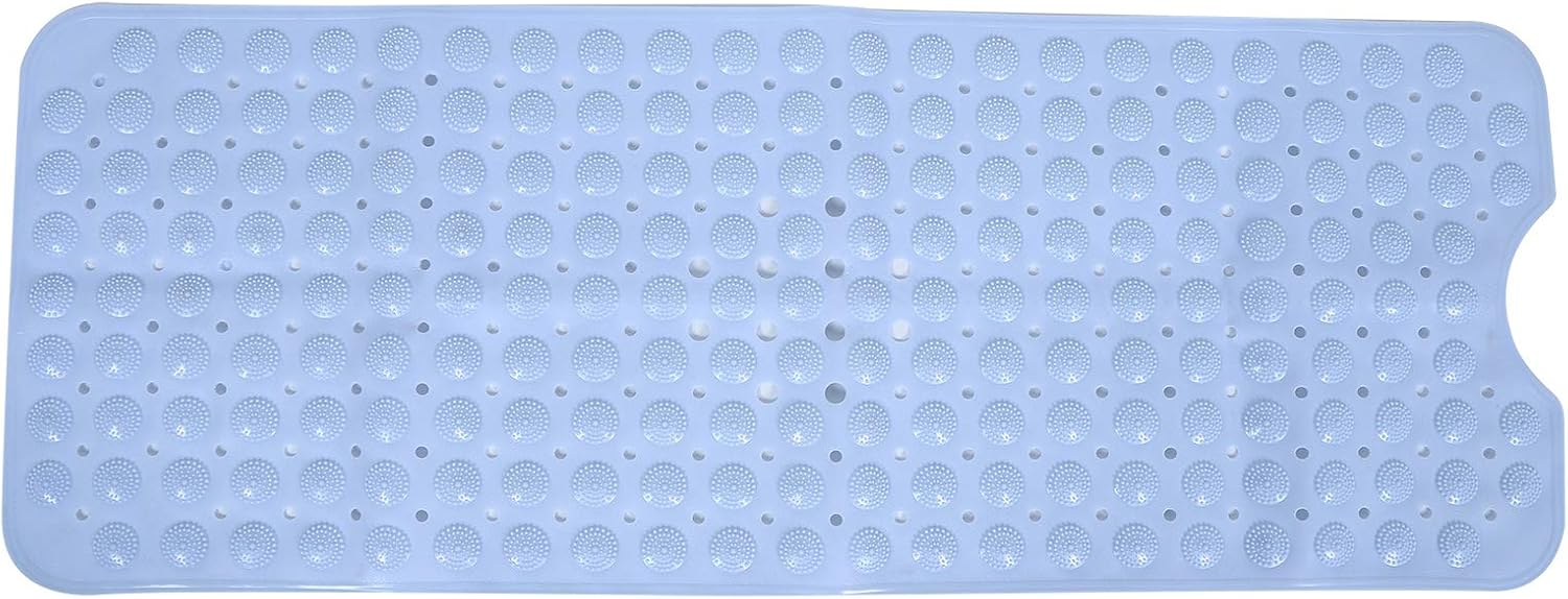 Non-Slip Bath Mat with Suction Cup, Safety Shower Bath Mat, Massage Pad for Bathroom, Large, Blue, 38x100cm