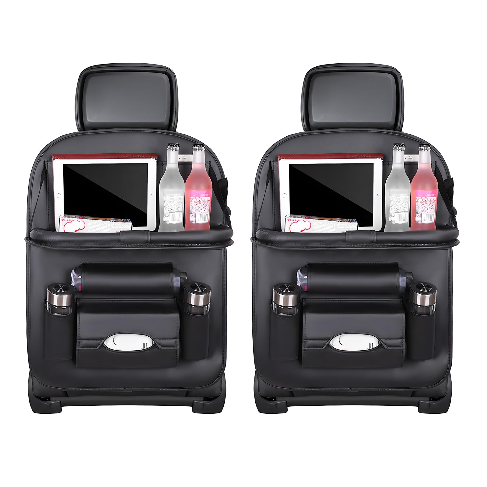povtii Lot de 2 poches arrière de siège de voiture en cuir imperméable pour enfants, organiseur de voiture amélioré avec poches porte-tablette, accessoires d'intérieur de voiture universels (noir)