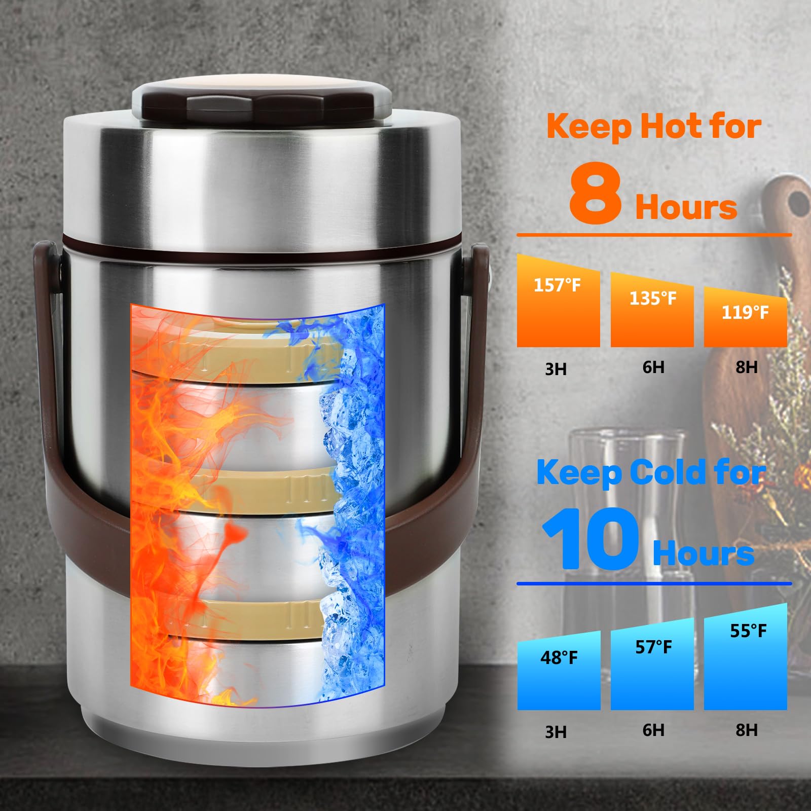 Termo para comida caliente y sopa, 67 onzas, contenedor de alimentos apilable, sellado de 3 capas con bolsa de almuerzo, ideal para comidas diarias de oficina, almuerzos escolares y cenas al aire