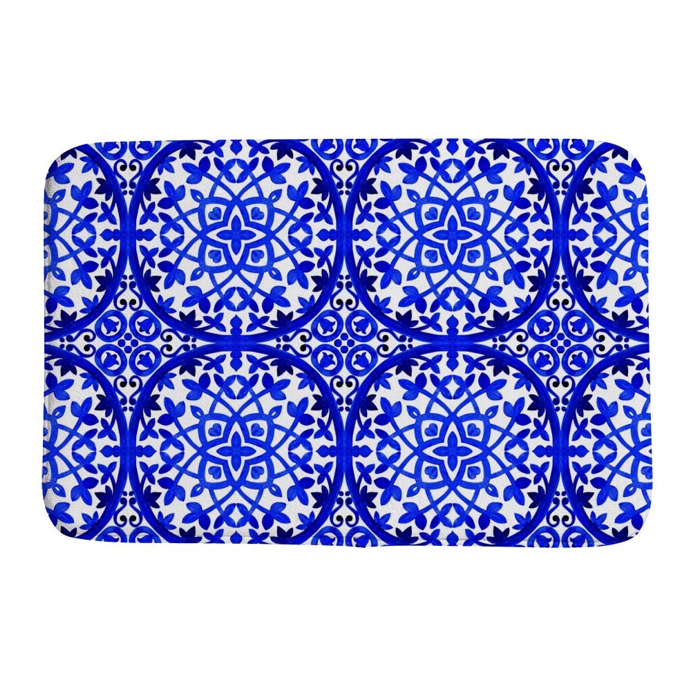 Tapis de bain antidérapant lavable en machine aquarelle floral bleu
