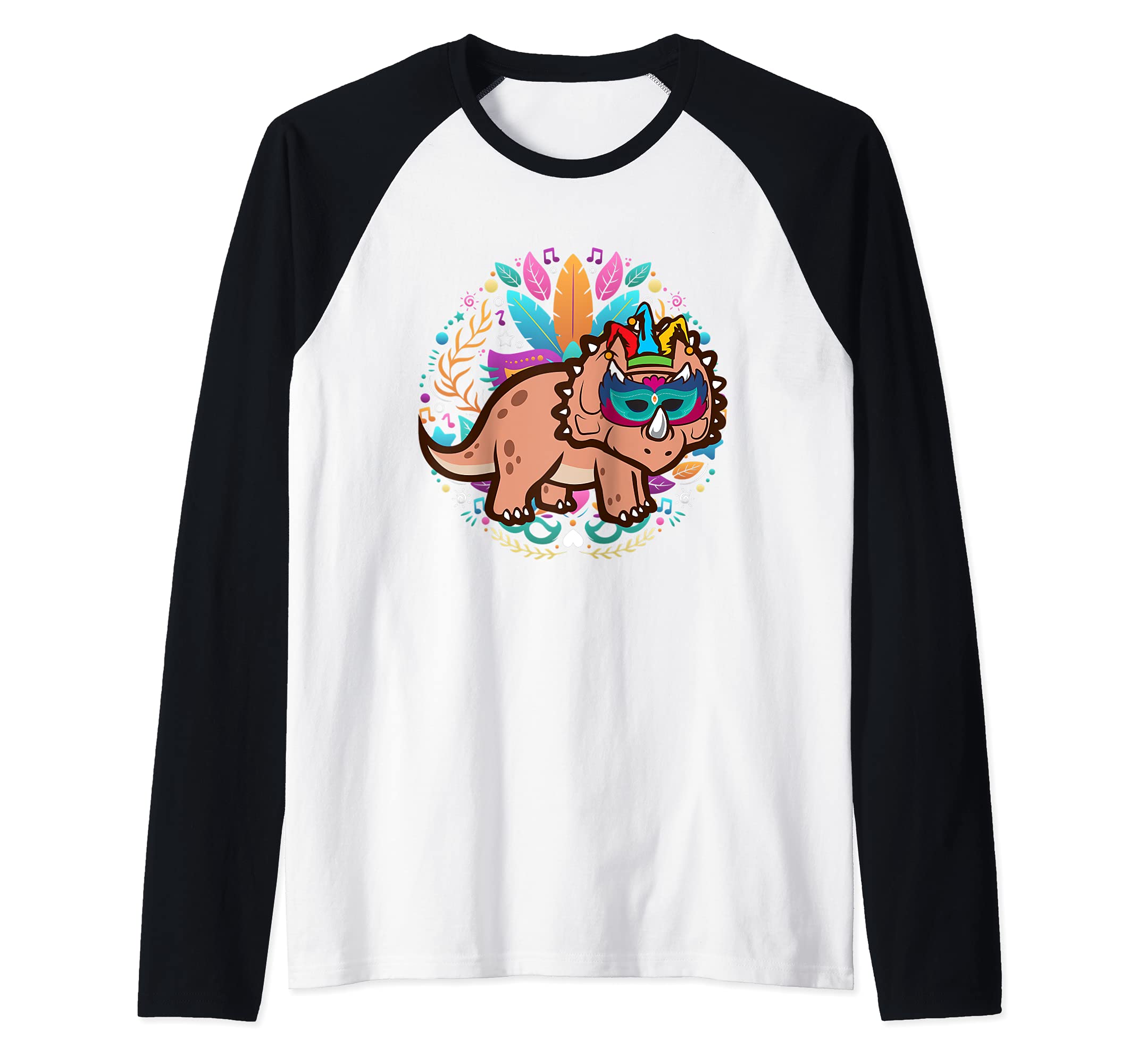 Triceratops Dinosaur New Orleans Carnival Parade Mardi Gras Raglan Baseball Tee