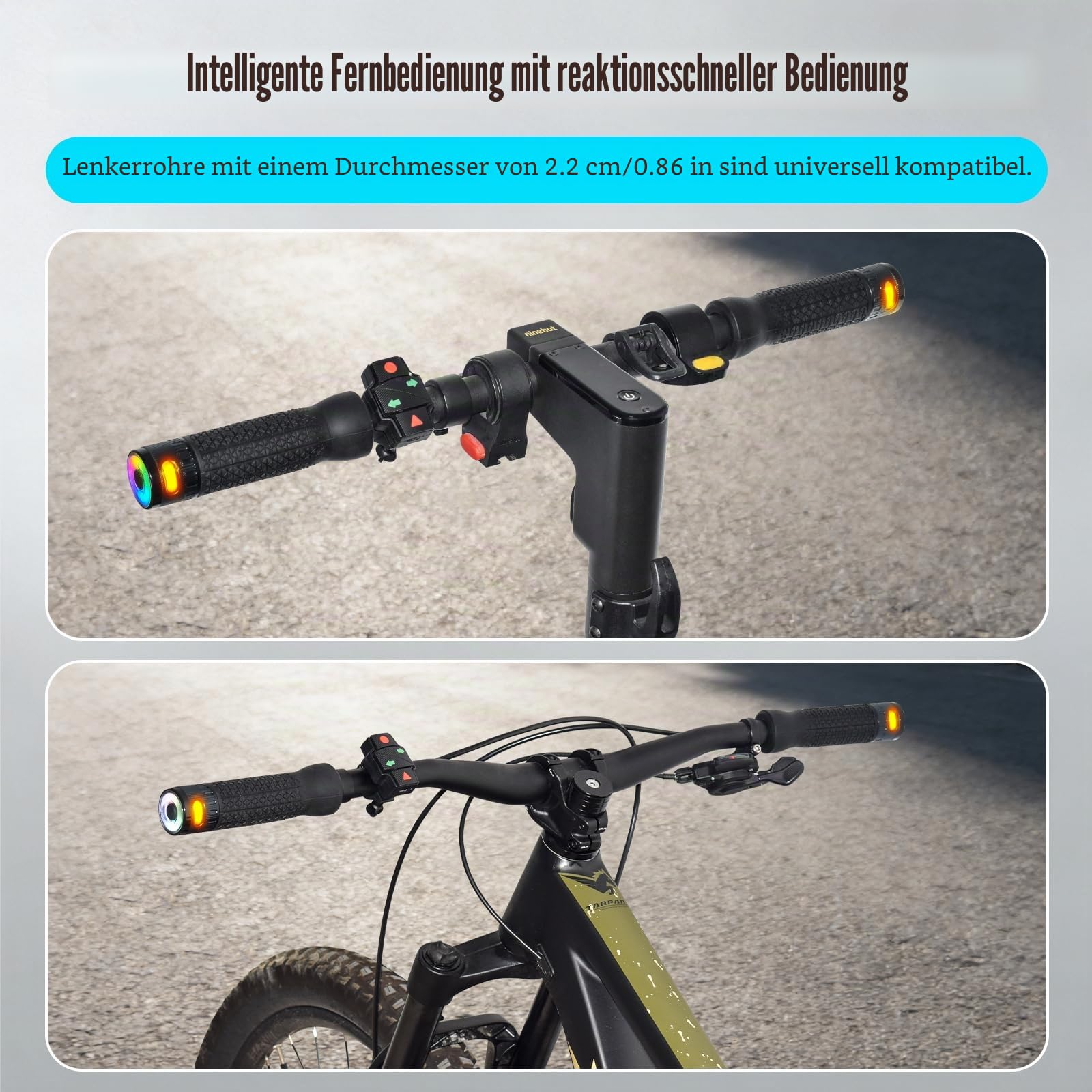 Lenkergriff-Set mit kabellosem Blinker für Elektroroller 2,2 cm Durchmesser Griffe mit Fernbedienung und Ladegerät Zubehör