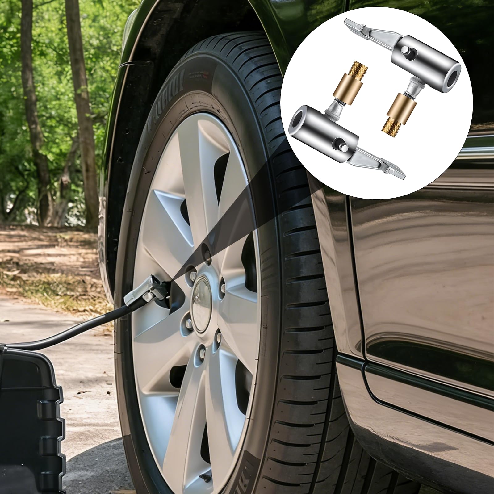 2 Pack Tyre Inflator Adaptor, Quick Release Tyre Inflator Adaptor for Standard Valve, Locking Air Chuck for Cars, Motorcycles & Bicycles — view 6