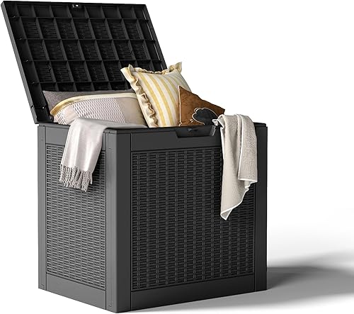 Miniatura 7 de Caja para Terraza de Resina Impermeable de 80 Galones, Resistente a los Rayos UV, Almacenamiento al Aire Libre para Jardín, Patio, Porche, Paquetes,