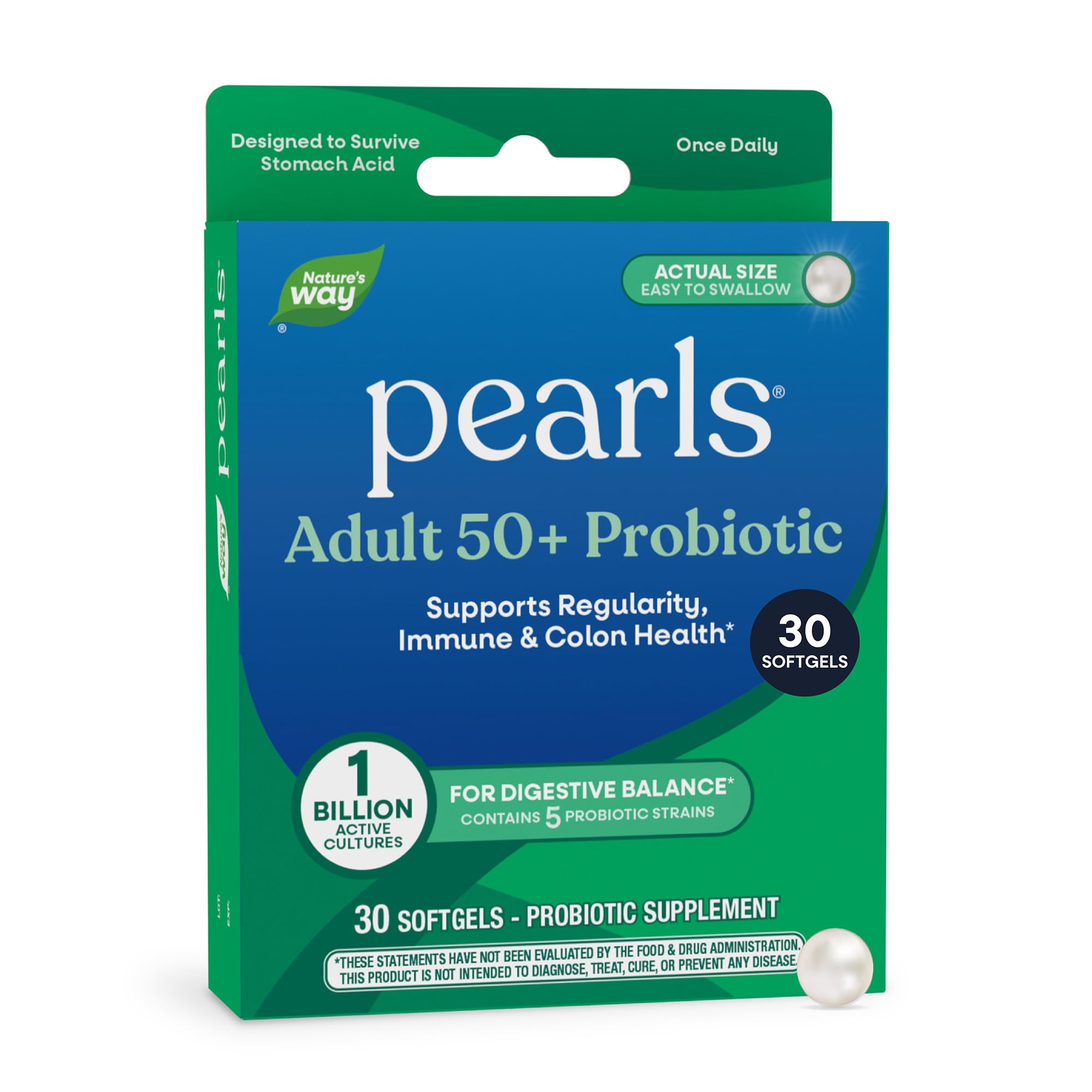 Nature's Way Pearls Adult 50+ Probiotic for Men and Women, 30 ct