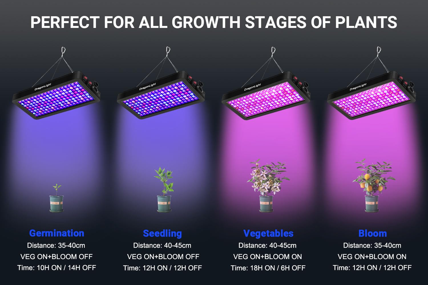 DragonLight 2024 Nueva BW1000 Lámpara LED de espectro completo con UV IR, doble chip LED Grow lámpara con cable de 3 metros para invernadero y plantas de interior, verduras y cultivo de flores [negro]