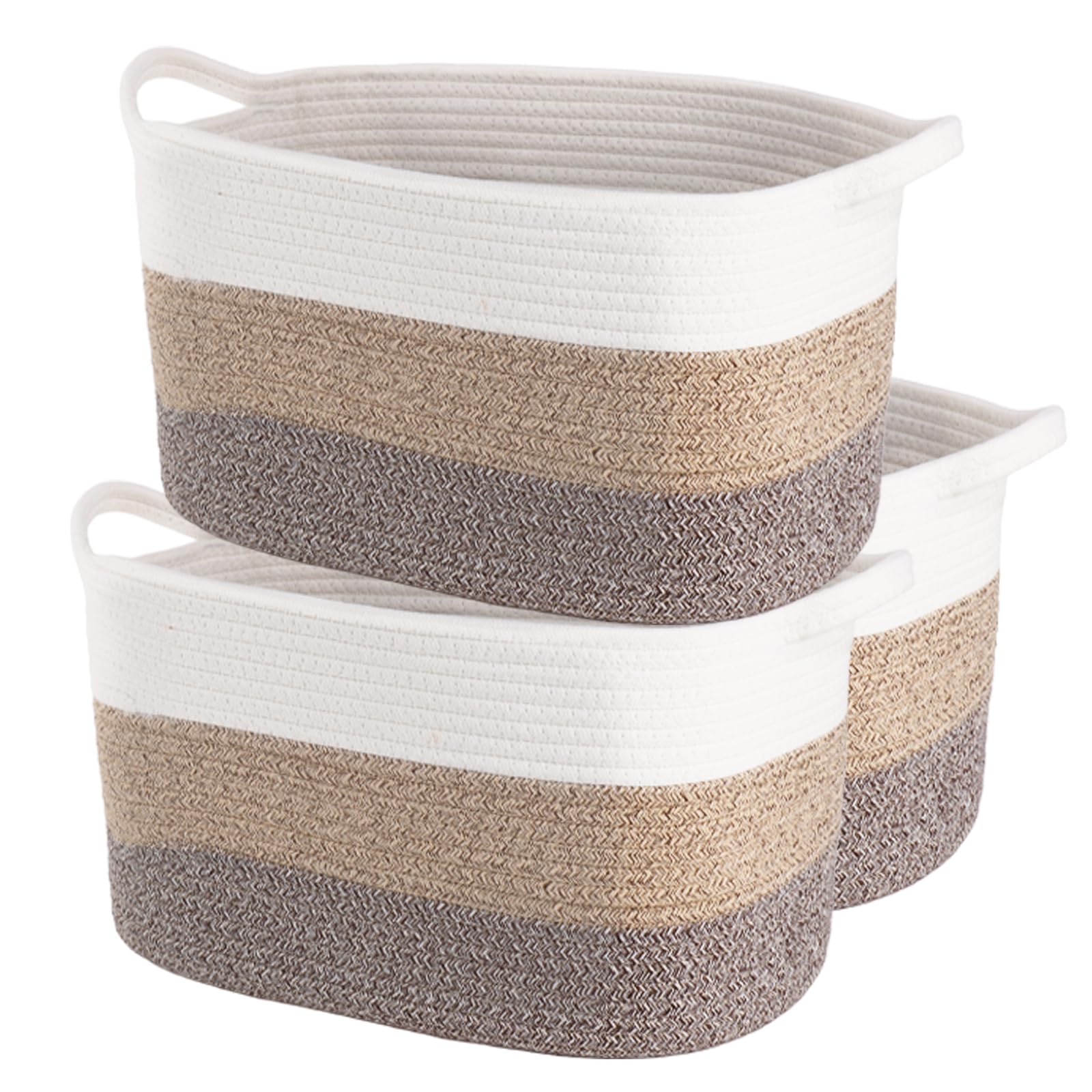 AOFANGSHIYE3 cesti di stoccaggio, corda di cotone per bambini cesto regalo, giocattoli per bambini cesto di stoccaggio(bianco marrone)