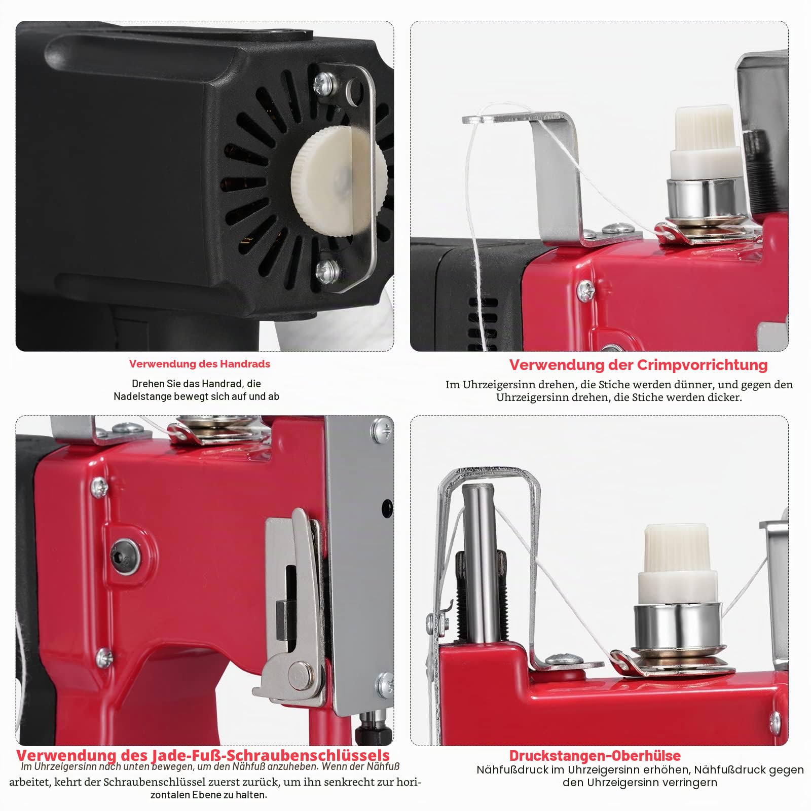 sacknähmaschine 220 V Tragbare Nähmaschine für 2 Sekunden/Sack,Sacknähmaschine für Taschen/Stoff/Reis/Papier/Plastiktüten Nähmaschine