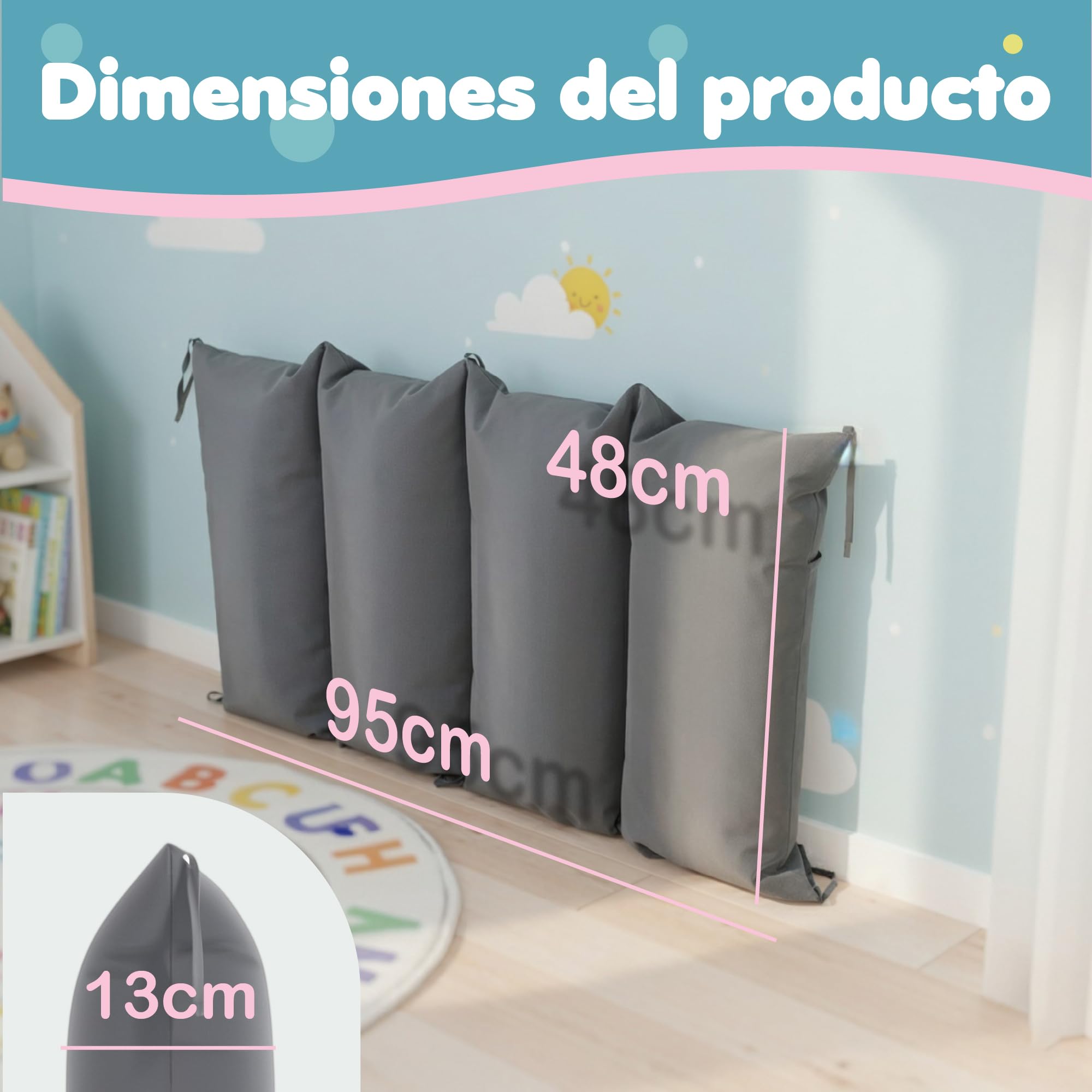 COSYLAND Cojín para Arco de Escalada para Niños 95 x 48 x 13 cm Cojín Balancín Infantil Extra Grueso y Suave Colchoneta Lavable con 6 Cintas para Leer Jugar y Descansar