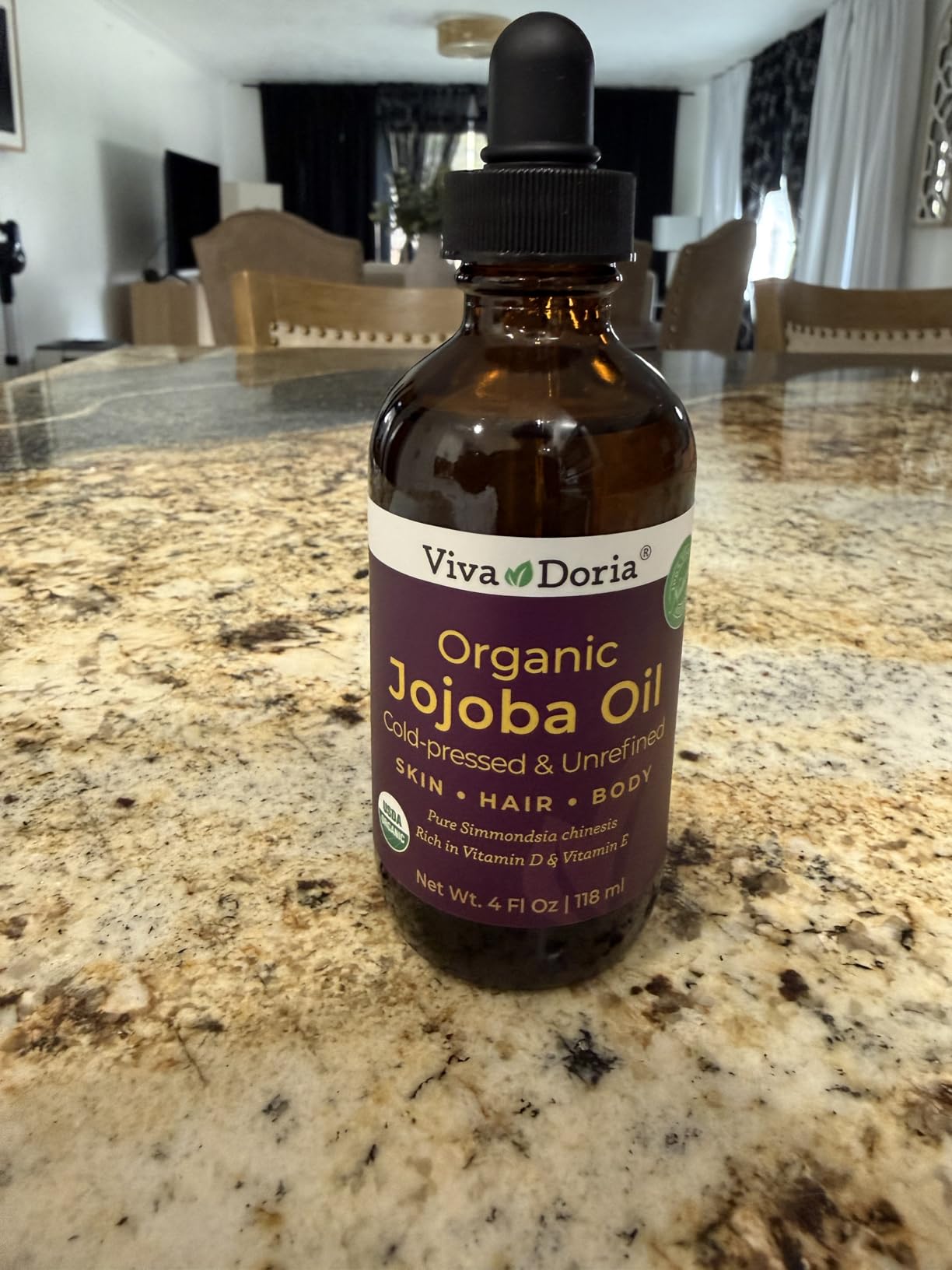 Viva Doria Jojoba Oil, USDA Certified Organic, 16 fl oz, Natural Jojoba Oil for Hair, Skin & Face, Cold Pressed Unrefined