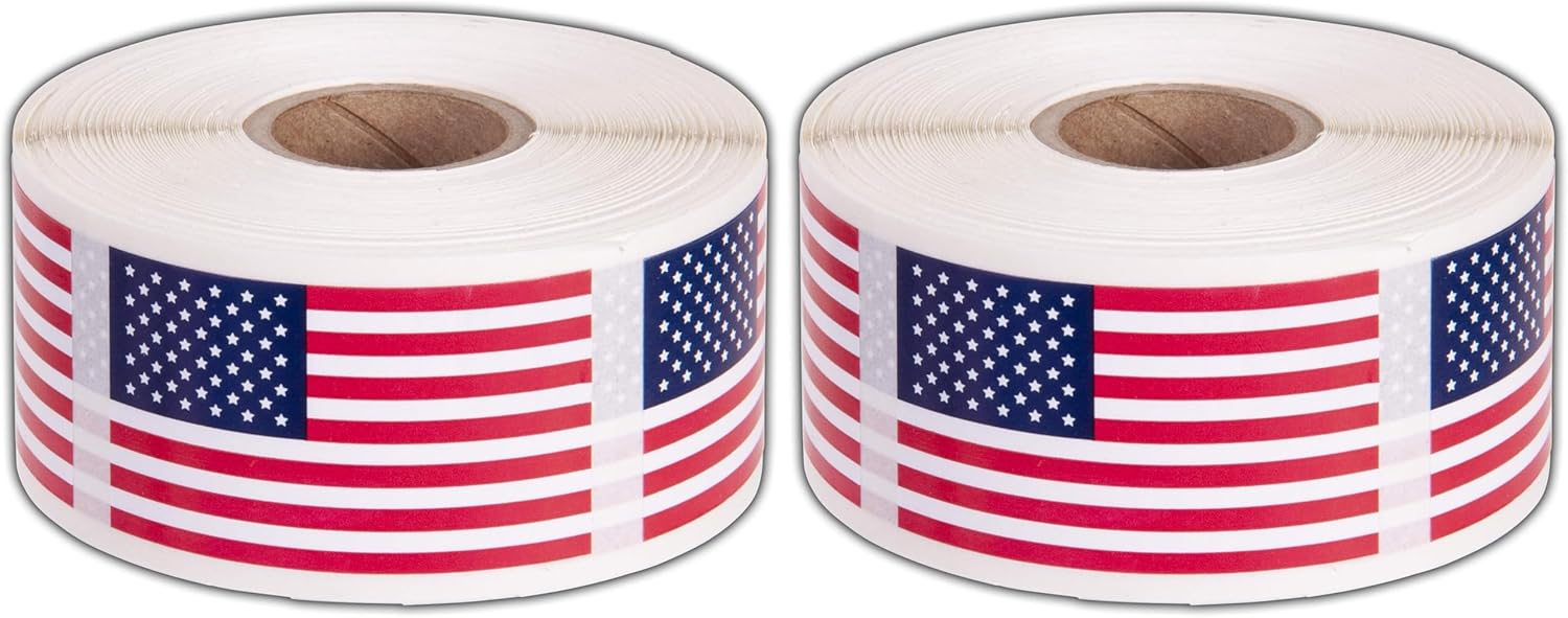 American Flag Stickers USA Flags - 500 Per Roll - 1.25" X 2.125" Patriotic Labels by Kenco (6 Pack)