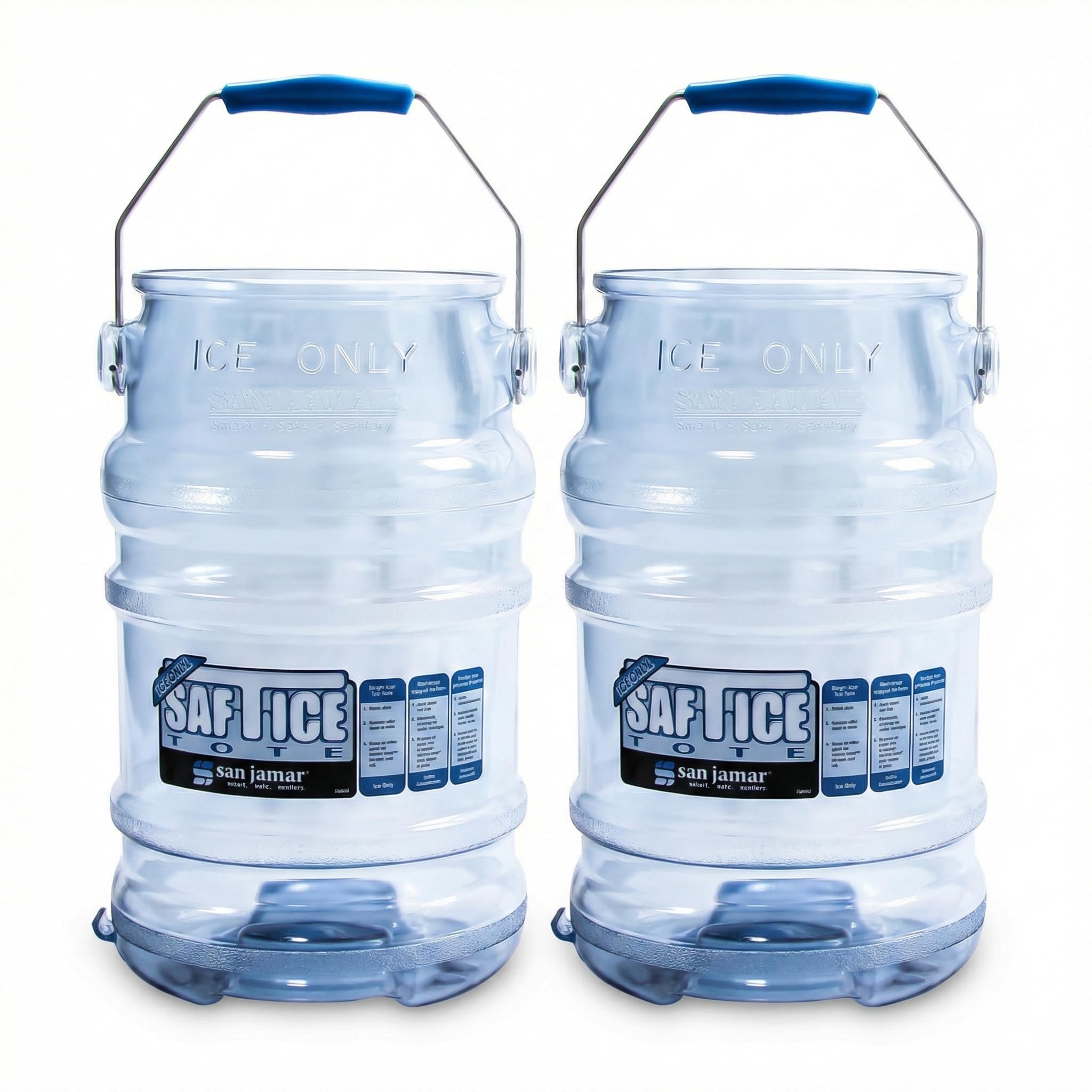 San Jamar Saf-T-Ice Ice Tote with Ice Machine Hanger for Bars, Restaurants, Kitchens, and Fast Food, Polycarbonate, 6 Gallons, Blue, (Pack of 2)