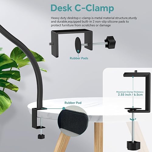 Miniatura 5 de Soporte de brazo para micrófono, abrazadera de escritorio de alta resistencia con cuello de cisne de 19.6 pulgadas, soporte universal de clip de