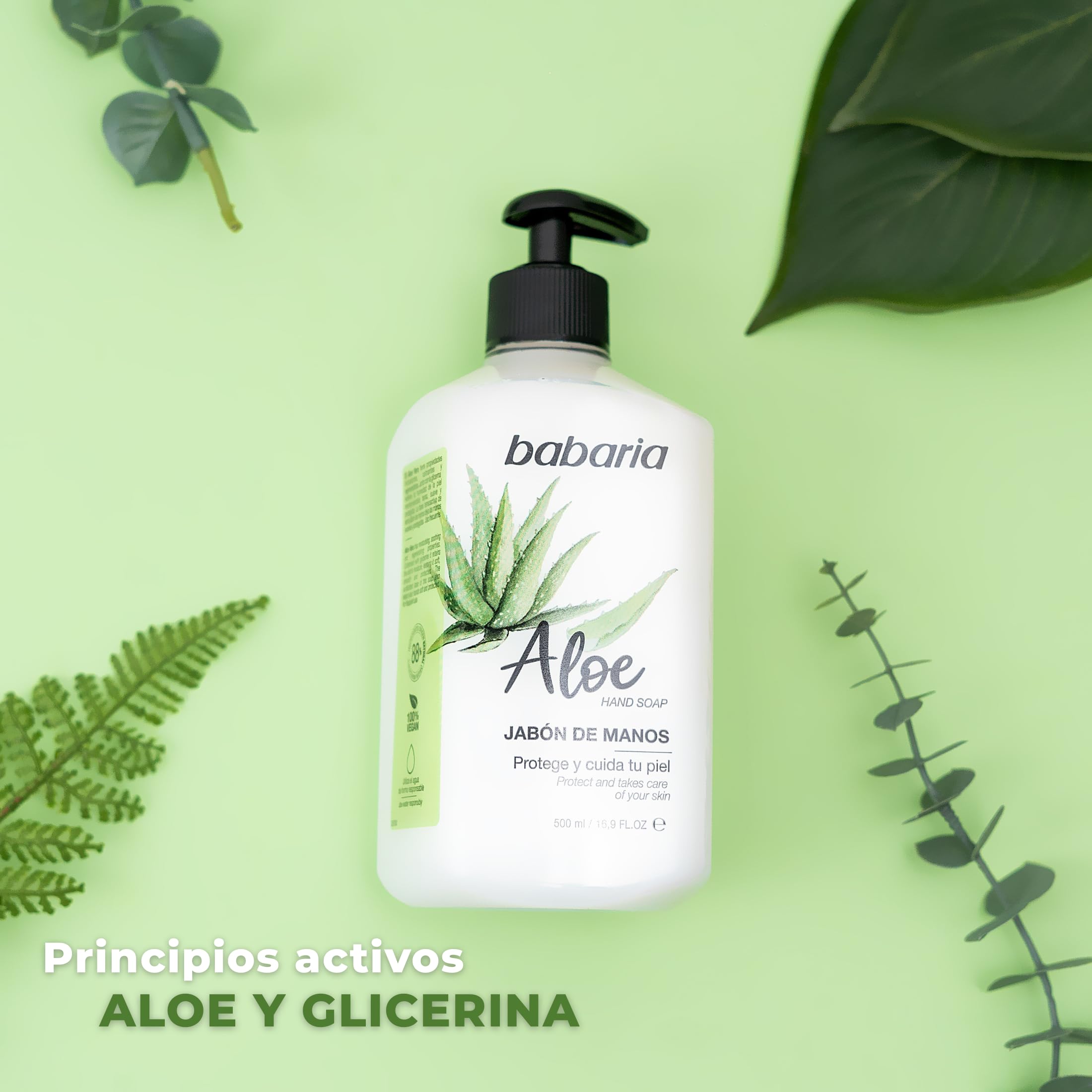 Babaria - Jabon De Manos Con Aloe Vera | Jabon Manos De 500ml | Jabón De Manos Que Hidrata Y Cuida Tu Piel | Gel De Manos De Origen Natural | Jabón Manos Con Glicerina