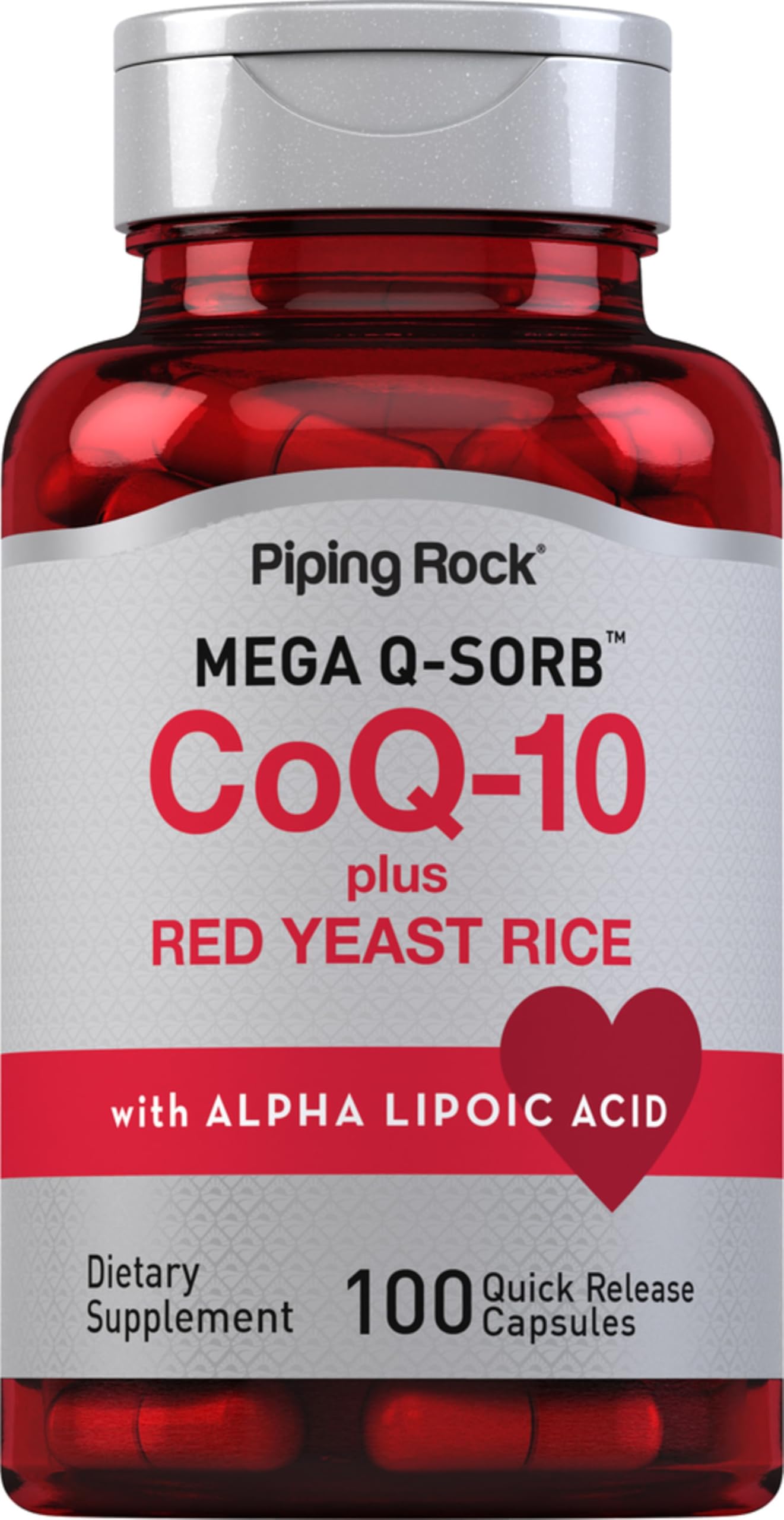 Piping Rock CoQ10 120mg | 100 Capsules | with Red Yeast Rice and Alpha Lipoic Acid | Mega Q-Sorb Coenzyme Q10 | Non-GMO, Gluten Free Supplement