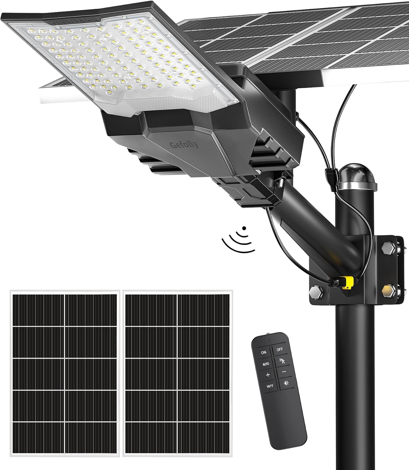 Gefolly SL-18000W Solar Straßenlaterne für Außen, Solarlampen mit Fernbedienung, 6500K Solarleuchten Dämmerung bis zum Morgengrauen IP67 Wegeleuchte im Freien für Gärten Garage