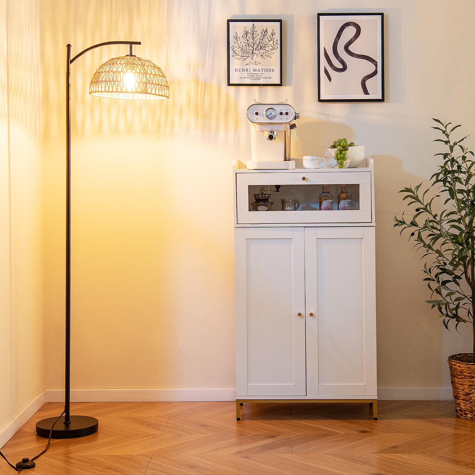 RELAX4LIFE Lampada da Terra per Soggiorno, Lampada Moderna con Paralume a Sospensione, Interruttore a Pedale, per Camera da Letto e Ufficio