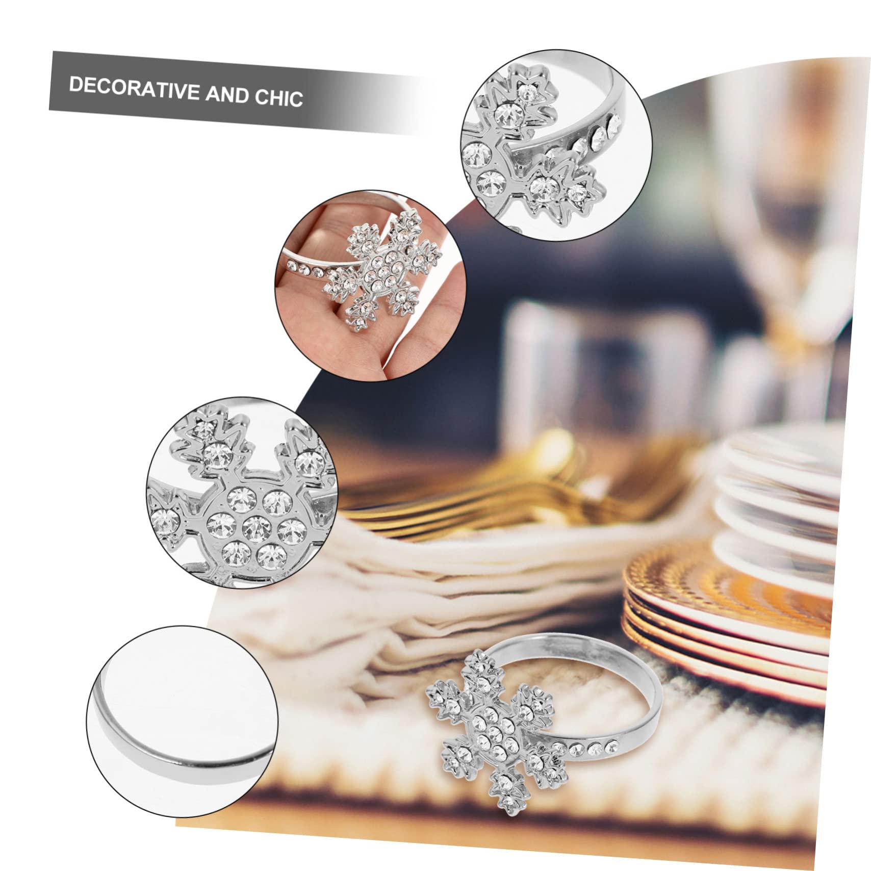 OUNONA 16stücke Weihnachts-Schneeflocken Serviettenringe Mit Strass Eleganter Napkin Holder Für Festliche Tischdekoration Für Weihnachten Und Besondere Anlässe Silberfarben