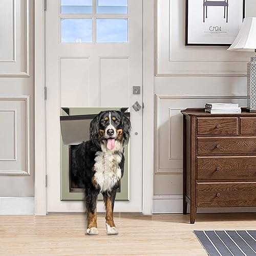 Miniatura 2 de Classicmacher Puertas grandes resistentes a la intemperie para perros grandes, túnel telescópico, marco de aluminio, dos deflectores de viento,