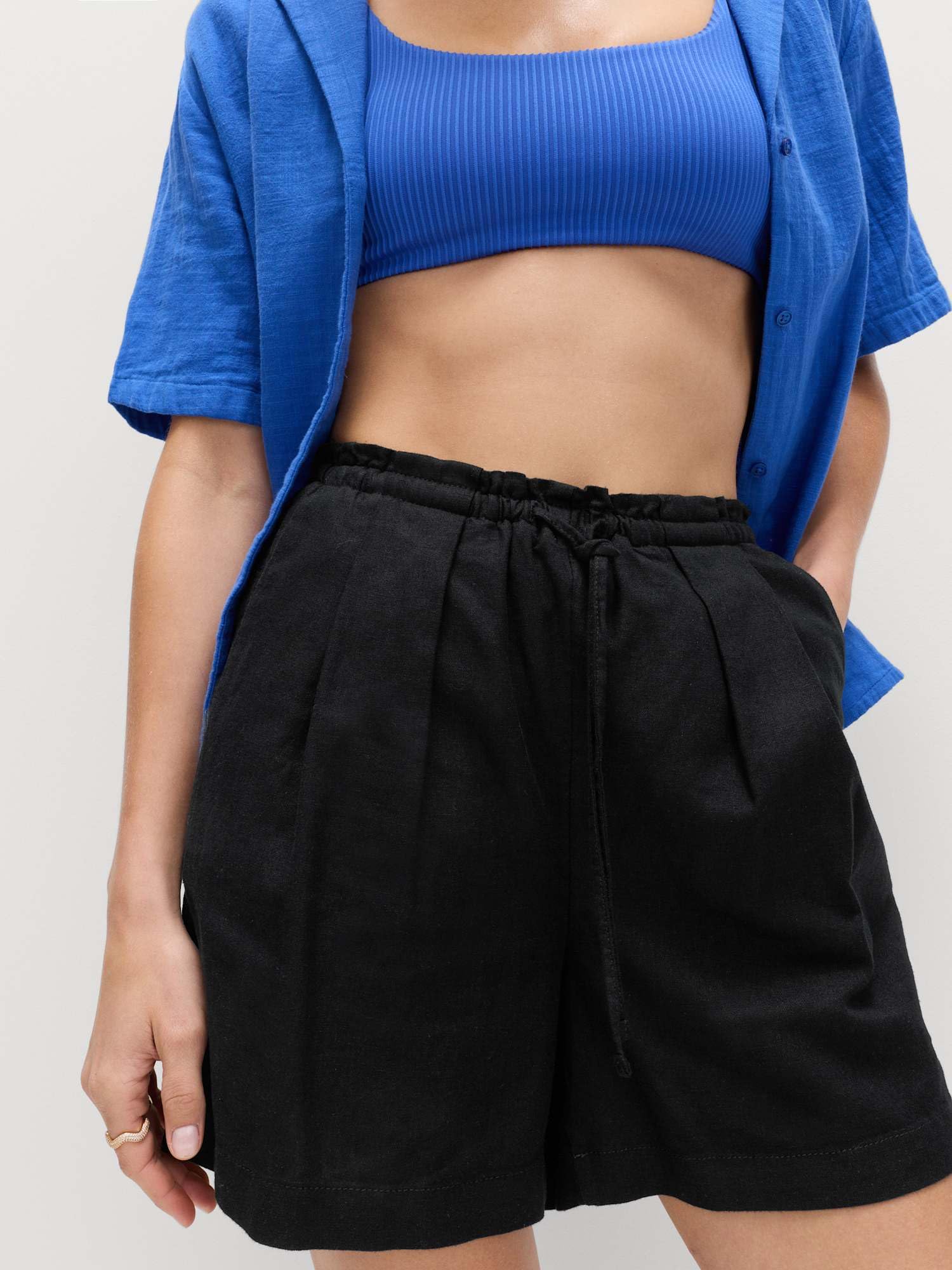 Marks & Spencer Donna Vita Alta Misto Lino Shorts – Vita con Coulisse