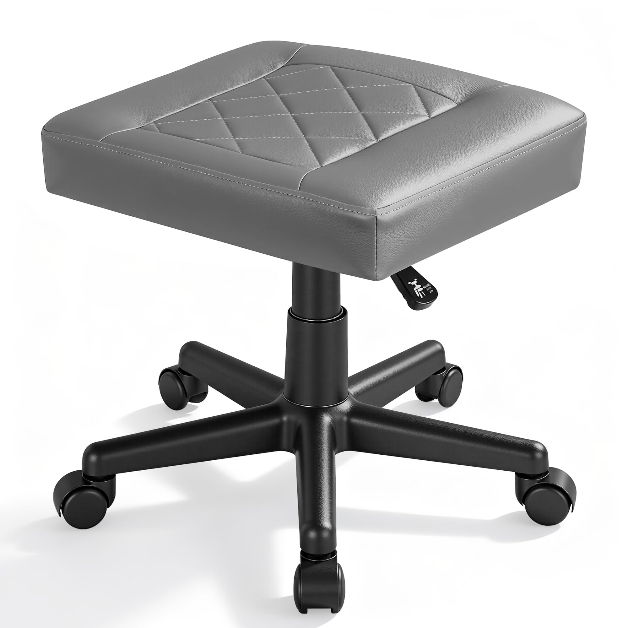 VECELO Under Desk Footrest, PU Ergonomic Foot Rest with Wheels, Comfort Padding, Height Adjustable for Relieving Leg Pain, Stiffness, and etc, Gray