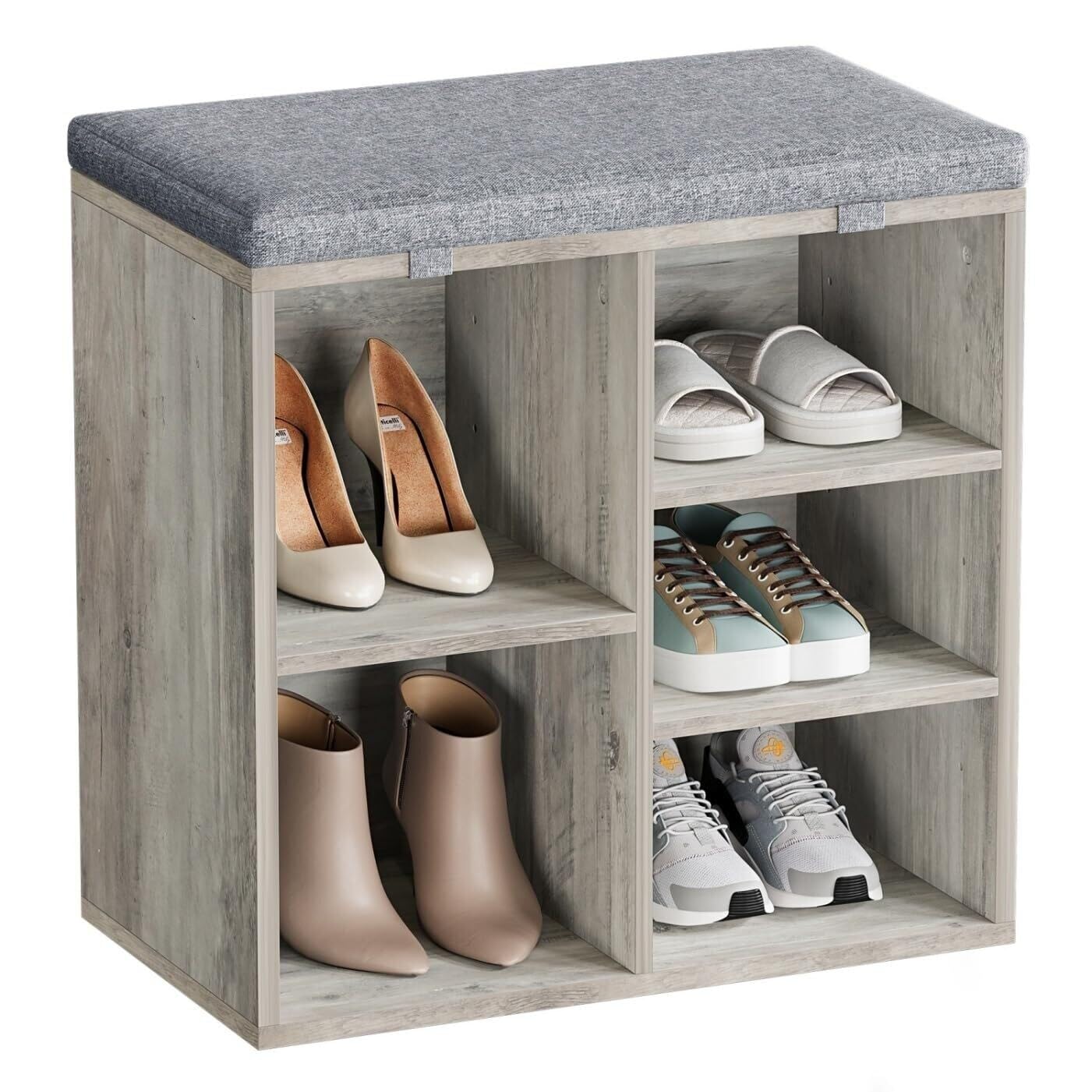 Entryway Bench with Storage, Shoe Bench with Padded Seat 11.9" D x 20" W x 20.8" H - Grey