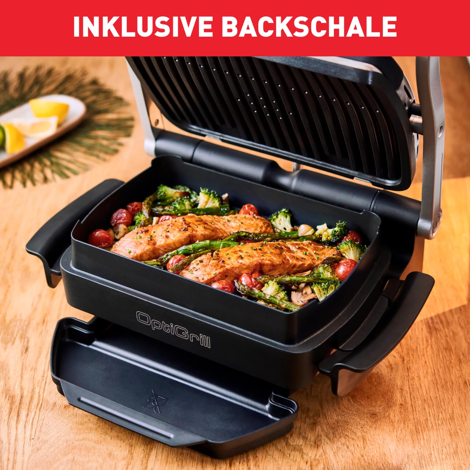 TEFAL OptiGrill Snacking & Baking Backschale, antihaftbeschichtet, wärmeisolierte Griffe, für Aufläufe, Pizza, Brot & Süßes, kompatibel mit OptiGrill + und Elite, spülmaschinenfest, schwarz, XA725870