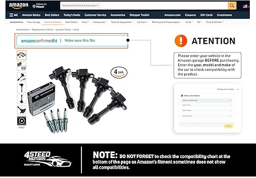 Miniatura 7 de Juego de 4 bobinas de encendido 22448-ED000 C1696 UF549 + bujías OEM B2401-JA01JNW compatibles con Nissan, Infiniti