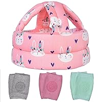 Vista 10 de TORASO Casco de bebé y rodilleras para gatear y caminar, edad de 6 a 36 meses, formas azules (A)