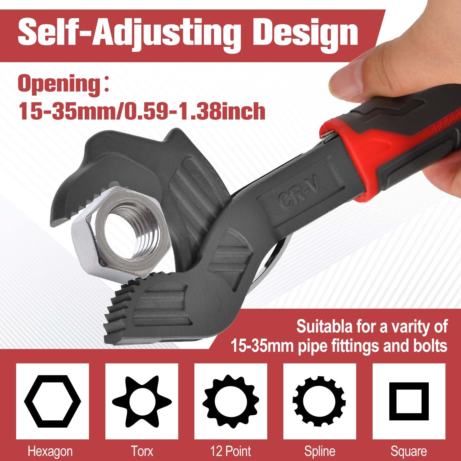 GOLD DEER 10" Self Adjusting Wrench 0.59"-1.38"(15-35MM) Multi-Function Self Locking Adjustable Pipe Wrench Pipe Vise Micro 5 for Car,Bicycle,Plumbing Repairs - Image 2