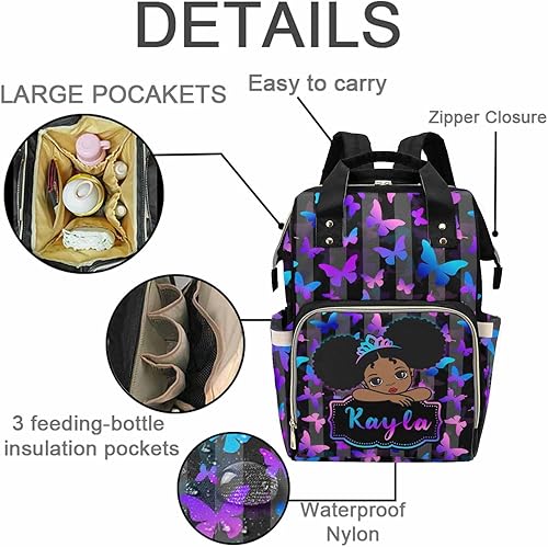 Miniatura 3 de M YESCUSTOM Mochila de pañales personalizada para bebé, bolsa de pañales con nombre personalizado, bolsa de pañales de princesa de flores, bolsa de