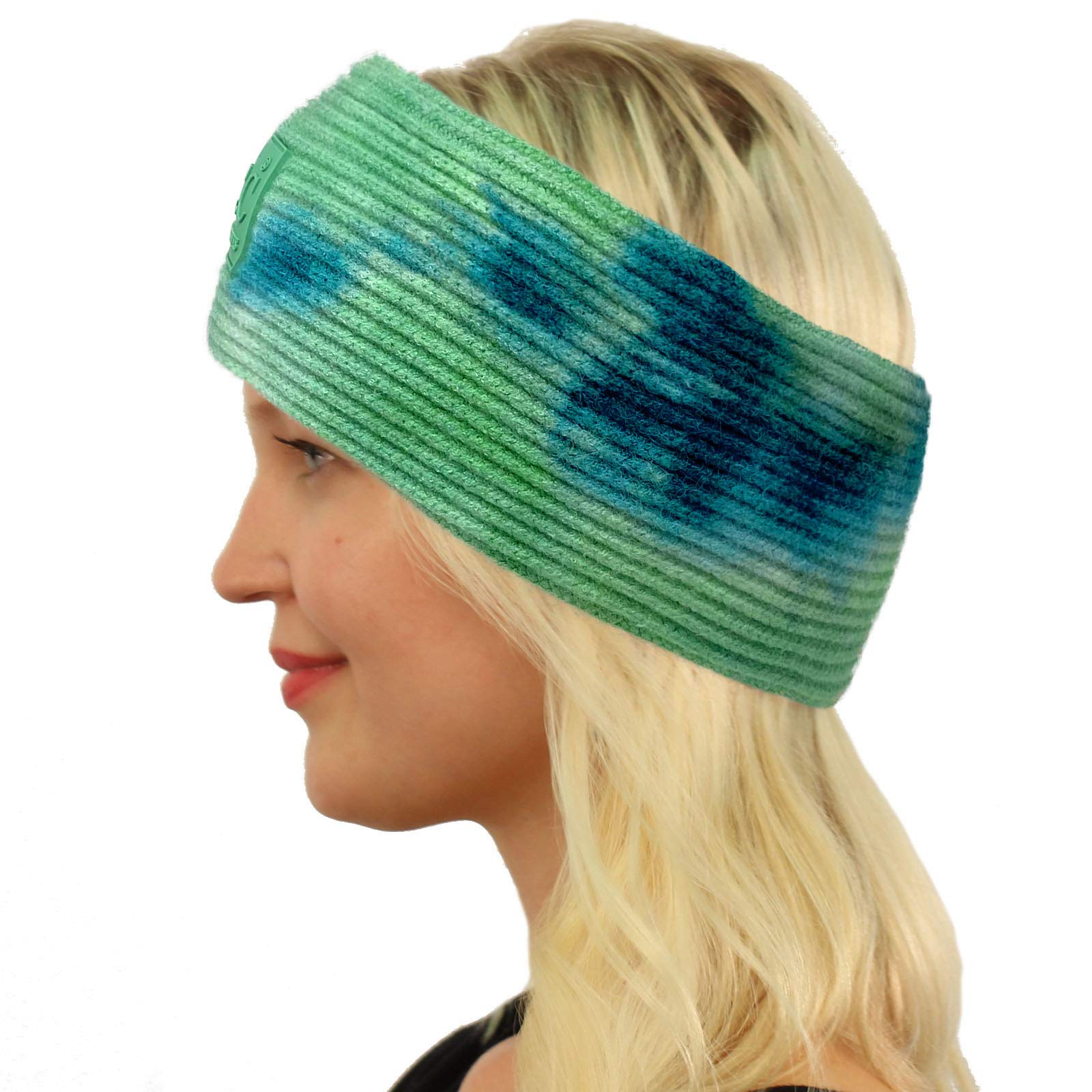 Winter CC Confetti Warm Fuzzy Fleece Lined Thick Knit Headband Headwrap Hat Cap (2ply Tie Dye Deep Teal/Sea Green)