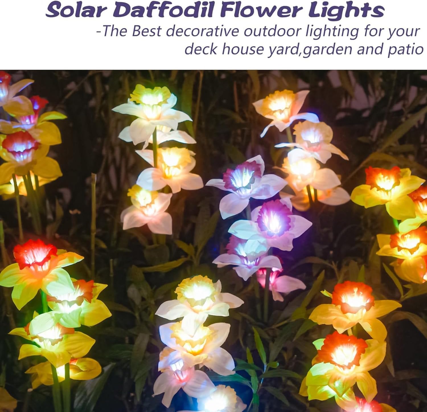 Solar Garden Lights 4 Pack, Color Changing Solar Daffodil Flower Lights, Upgrade Solar Panel, Outdoor Lights for Garden Decoration,Yard Decor and Gift for Mother