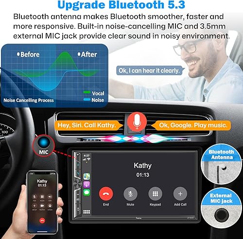 Miniatura 4 de Actualización inalámbrica Radio de coche doble DIN con Apple CarPlay inalámbrico y Android Auto, Bluetooth, enlace de espejo de teléfono, pantalla