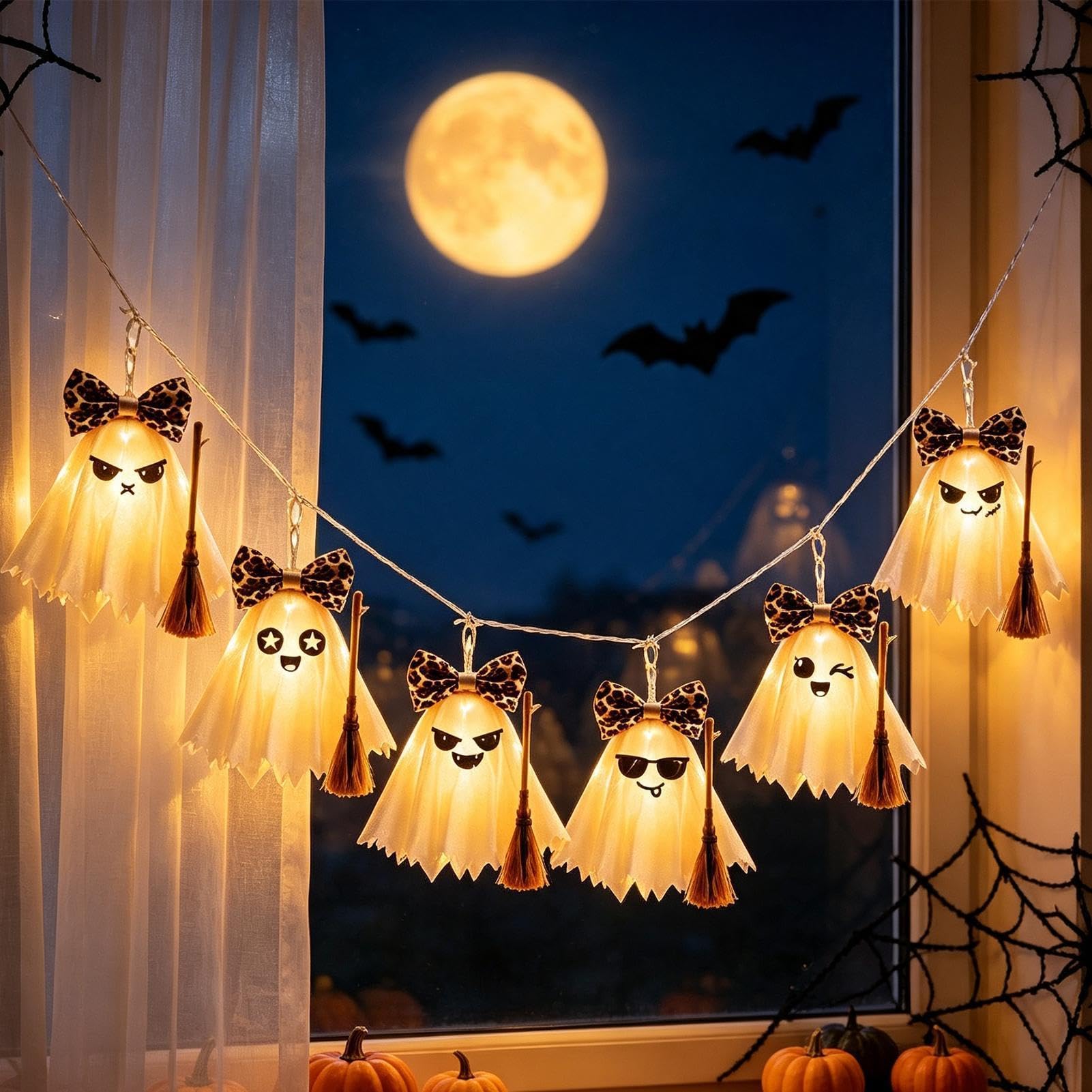 Halloween łańcuch świetlny LED 71,6 upiorny duch świetlny baner